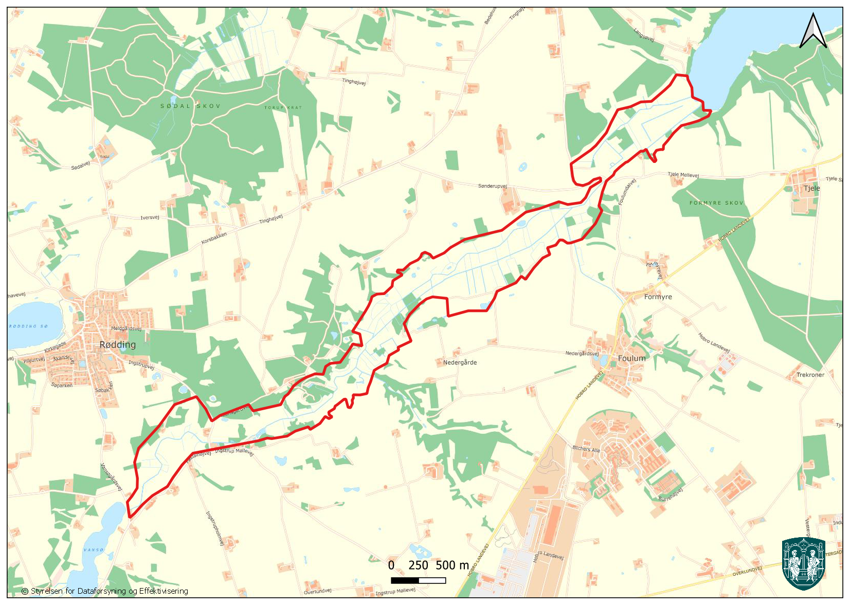 Kort over projektområdet i Tjele Ådal