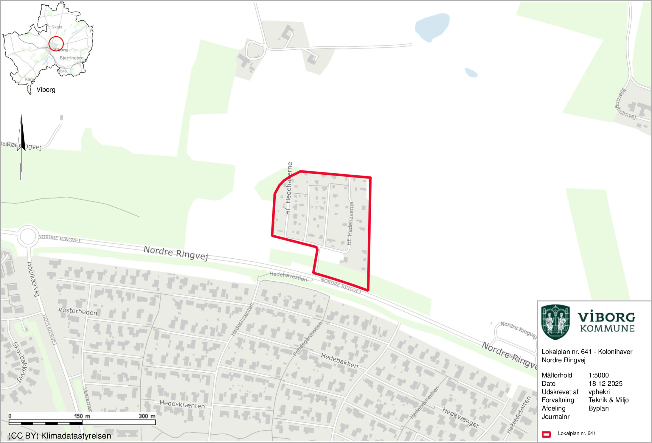 Kort over kolonihaveområdet ved Nordre Ringvej i Viborg